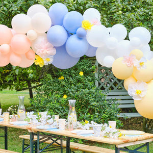 Hello Spring Pastel Balloon Arch with Paper Flowers