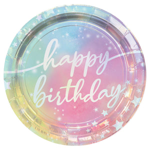 Luminous Birthday Iridescent 9in / 23cm Paper Plates Pack of 8