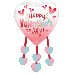 SuperShape Happy Valentines Day Diffused Ombre Hearts and Danglers 86cm Foil Balloon