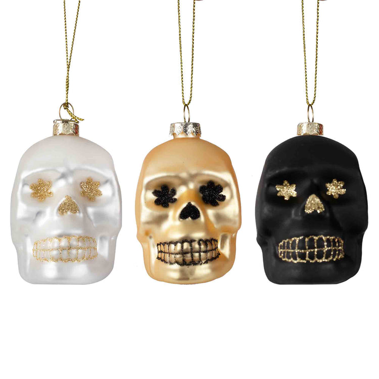 Deadly Soiree Skull 8cm Tree Decorations Pack of 3