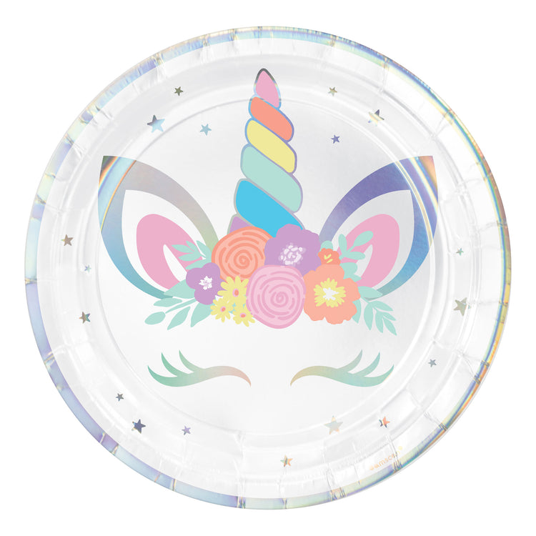 Unicorn Party Iridescent 9in / 23cm Paper Plates Pack of 8