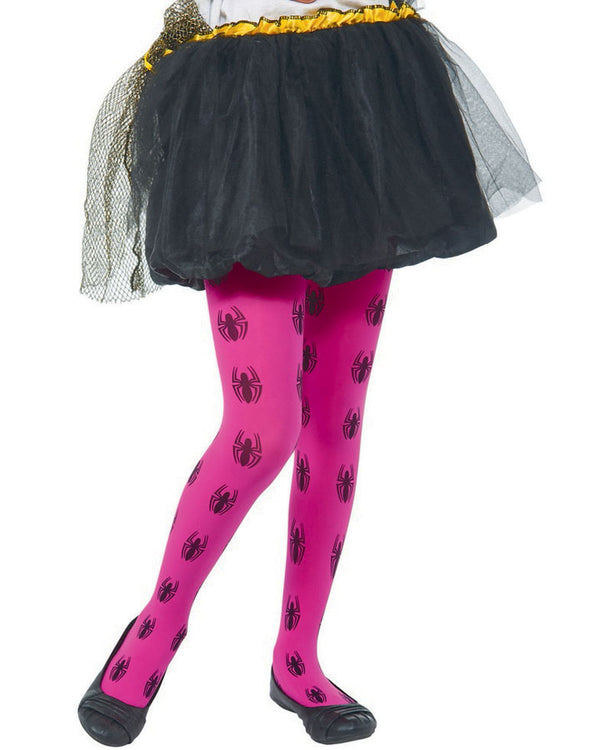 Pink Spider Print Girls Tights