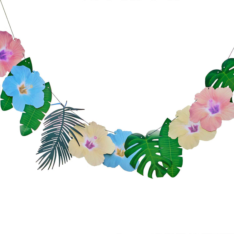 Tiki Tropics Hawaiian Palm Leaf & Hibiscus Flower Garland Decoration