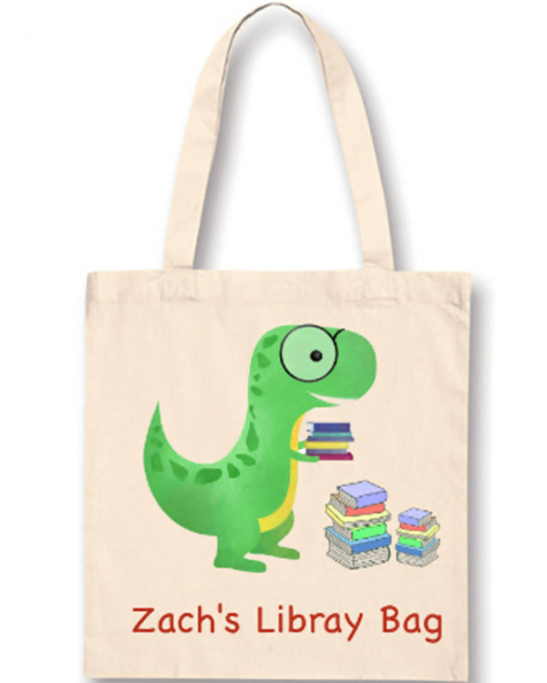 Green Dinosaur Personalised Library Bag