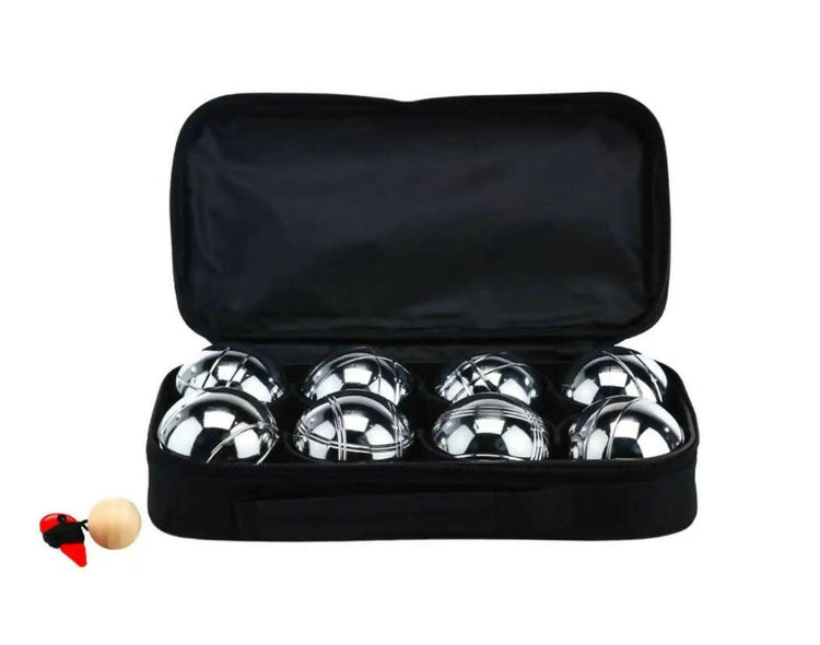 Deluxe 8 Metal Bowls Bocce or Petanque Silver Game Set