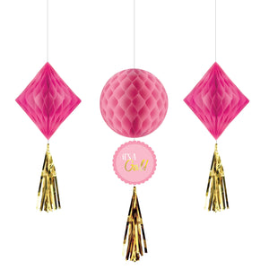 Baby Shower Girl Honeycomb Hanging Decorations Pack of 3