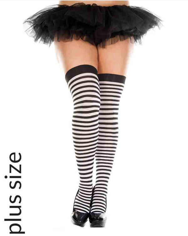 Striped Black and White Plus Sized Thigh Highs