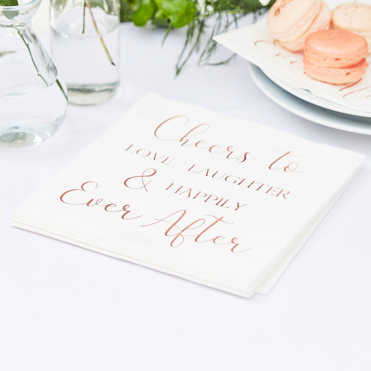 Botanical Wedding Foiled Cheers To Love, Laughter & Happily Ever After Napkins Pack of 16