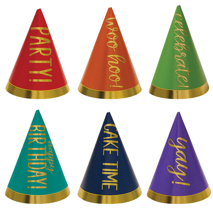 Party Mini Cone Hats Foil Rainbow Colours Pack of 12