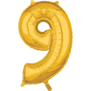 Mid-Size Shape Gold Numeral 9 Balloon