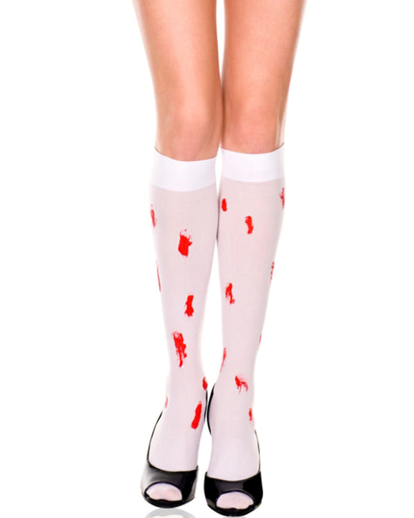 White Opaque Blood Drip Knee High Socks