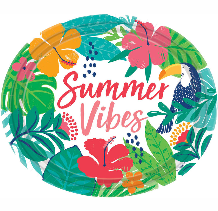 Tropical Jungle Summer Vibes Oval Paper Plates 30cm x 25cm Pack of 18