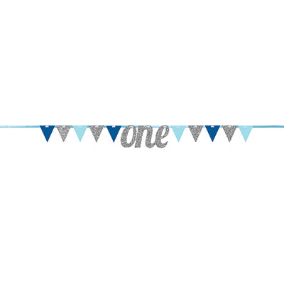 1st Birthday Blue One Glitter Banner 2.75m