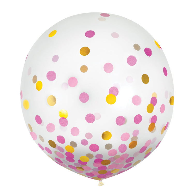 Latex Balloons 60cm & Confetti Pink & Gold Pack of 2