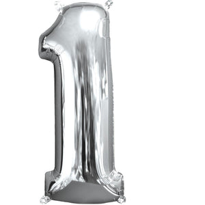 Mid-Size Shape Silver Numeral 1. L26 Balloon