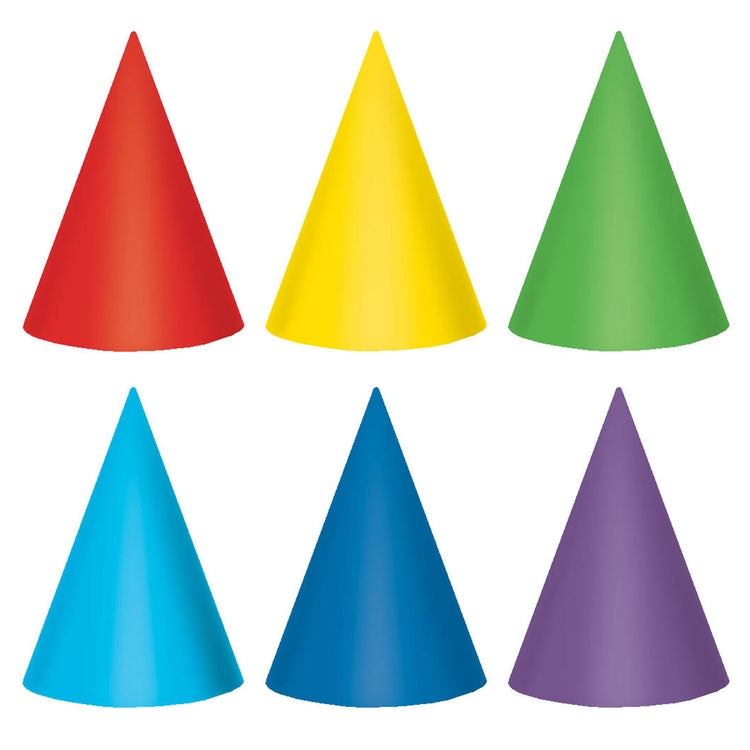 Party Cone Hats 17cm Primary Pack of 12