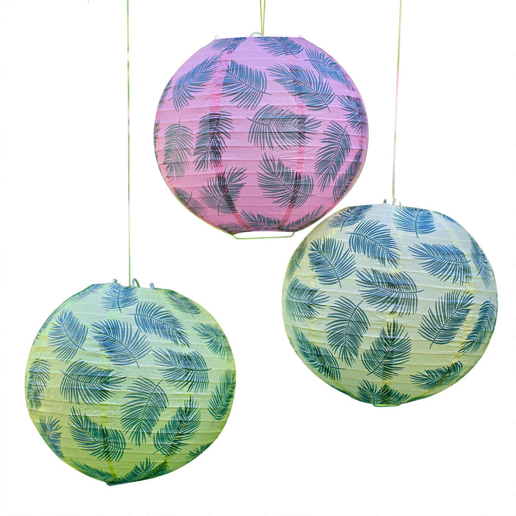 Tiki Tropics Hawaiian Palm Leaf Printed Hanging Lantern Decorations