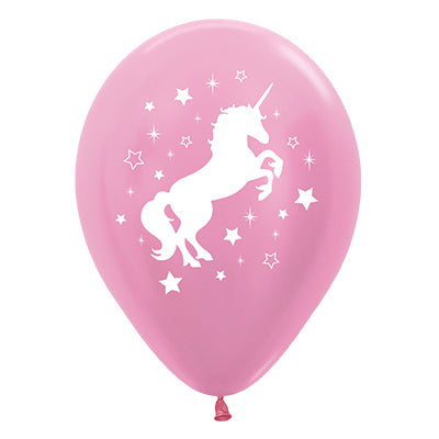 Sempertex 30cm Unicorn Sparkles & Stars Satin Pearl Pink Latex Balloons, 6PK Pack of 6