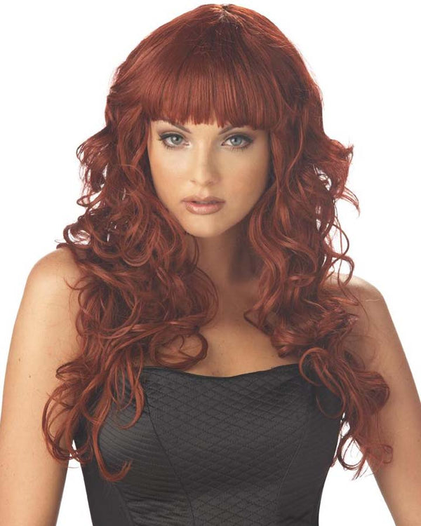 Impulse Fringed Long Curly Auburn Wig