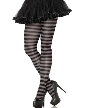 Black and Grey Stripe Nylon Tights