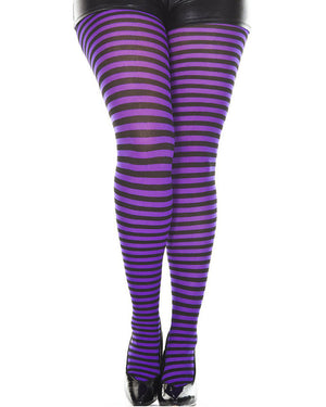 Black and Purple Striped Plus Size Tights