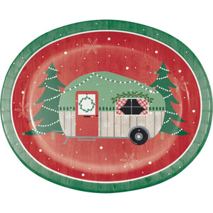 Christmas Campers Oval Plates 25cm x 30cm Pack of 8