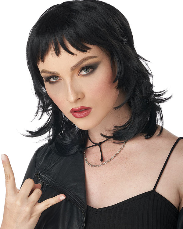 80s Rock Rebel Short Black Wig