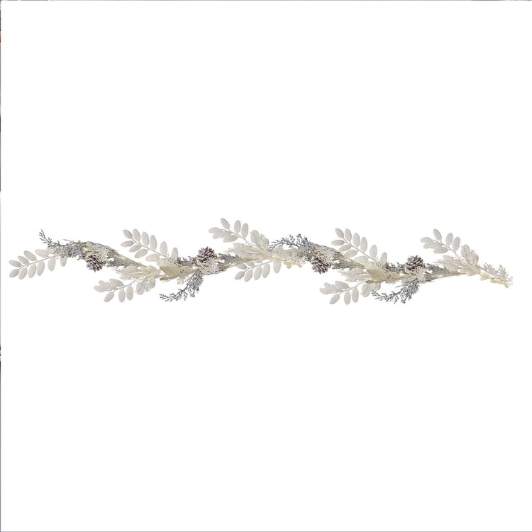 Silver Glitter and White Foliage Christmas Garland 1.8m