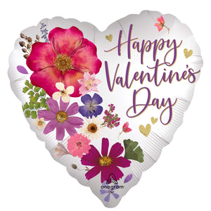 Happy Valentines Day Pressed Flowers 45cm Foil Balloon