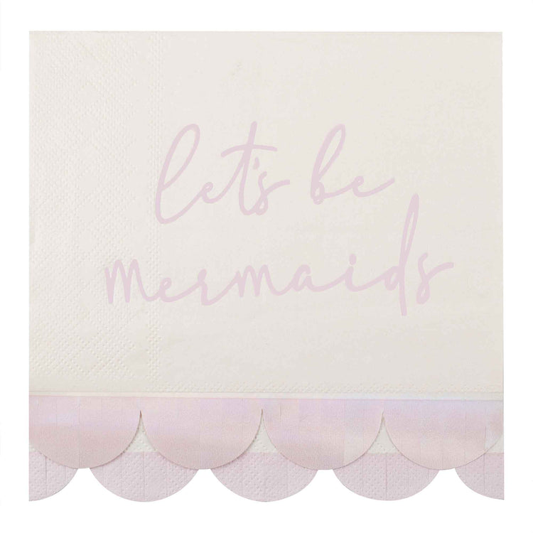 Mermaid Paper Napkins Lets Be Mermaids Napkin with Scalloped Fringe Iridescent & Pink Pack of 16