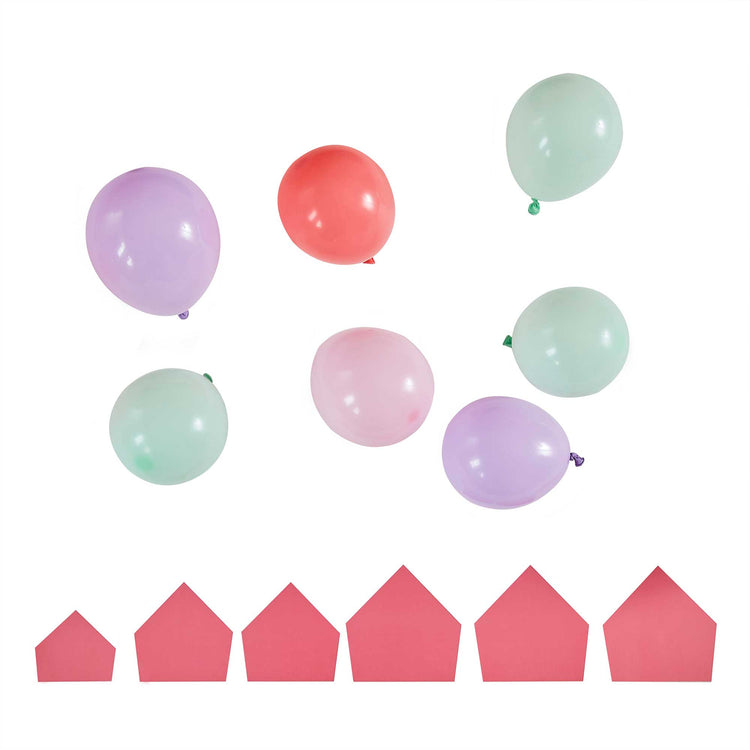 Dino Pink Balloons Mixed Pastel Balloons & Card Spikes Pink and Pastel Pack of 49