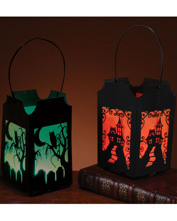 Halloween Pop Open Lantern Green Owl and Orange Haunted House Pack of 2