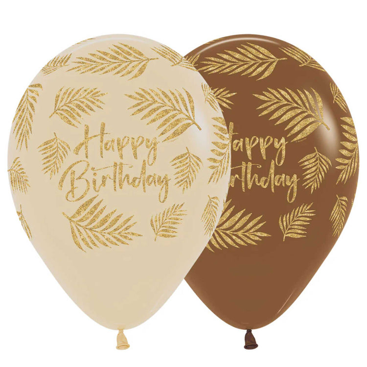 Sempertex 30cm Happy Birthday Gold on Fashion Latte Latex Balloons, 12PK Pack of 12