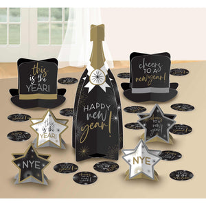 Happy New Year Table Decorating Centrepiece Kit Black, Silver & Gold Pack of 27