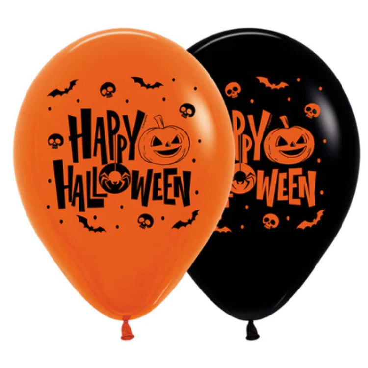 Sempertex 30cm Happy Halloween 2S Print Orange & Black Latex Balloons, 12PK