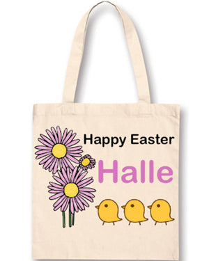 Easter Chicks with Flowers Personalised Easter Bag