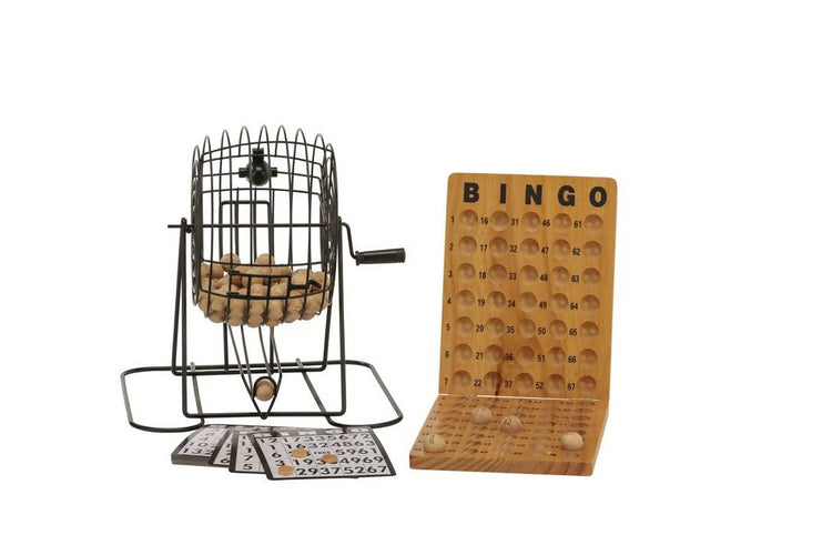 Bingo 75 Player Set With Metal Cage and Wooden Scoreboard