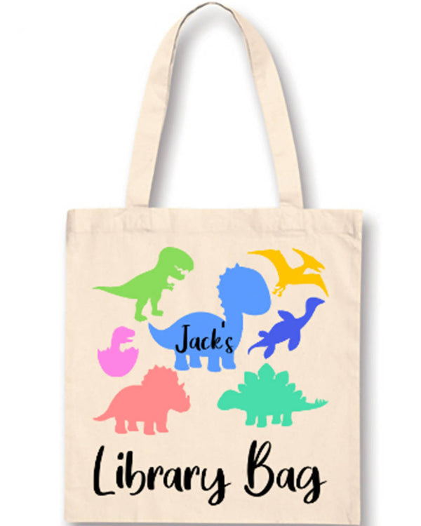 Colourful Dinosaurs Personalised Library Bag