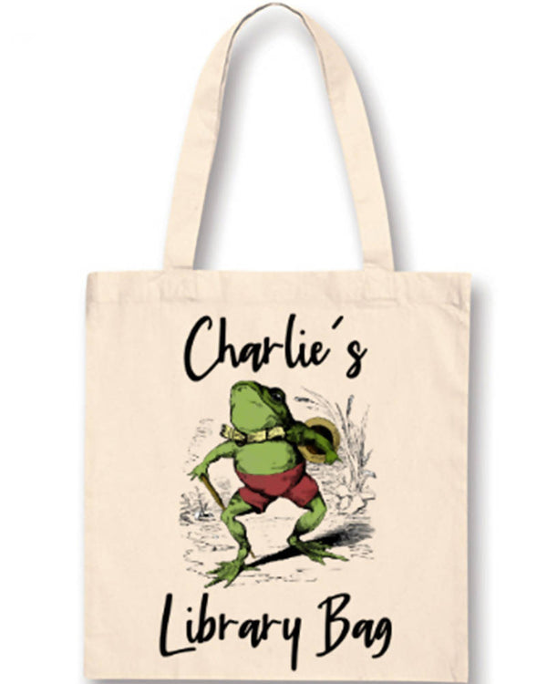 Illustrated Frog Personalised Library Bag