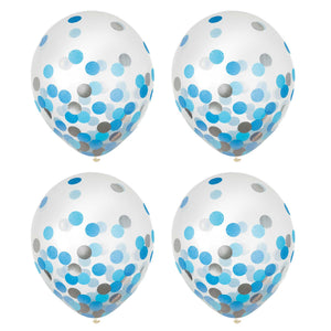 Latex Balloons 30cm & Confetti Blue & Silver Pack of 6