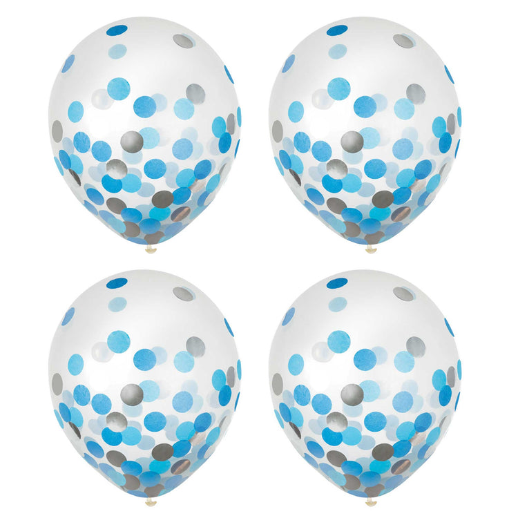 Latex Balloons 30cm & Confetti Blue & Silver Pack of 6