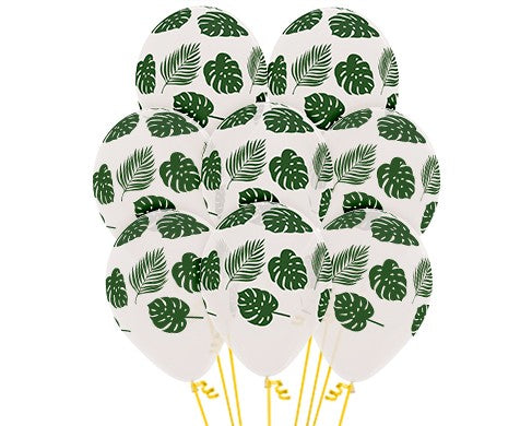 Sempertex 30cm Leaves Forest Green on Fashion White Latex Balloons, 12PK Pack of 12