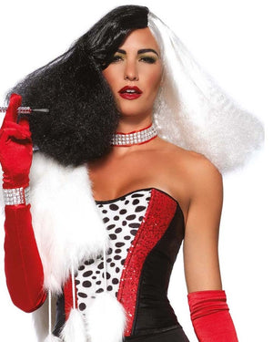 Cruel Diva Long Black and White Wig