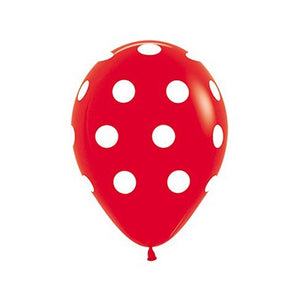 Sempertex 30cm Polka Dots on Fashion Red Latex Balloons, 12PK Pack of 12