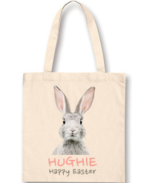 Grey Bunny with Happy Easter Personalised Easter Bag