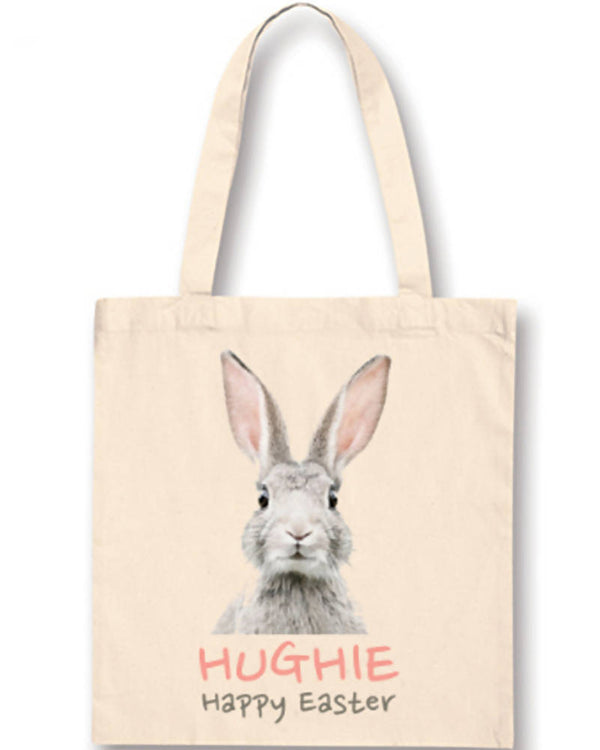 Grey Bunny with Happy Easter Personalised Easter Bag