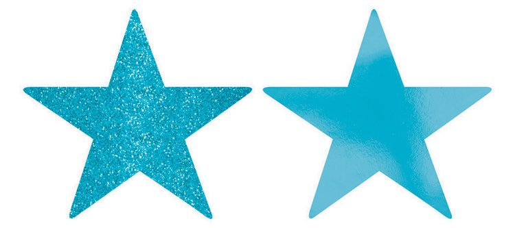 Solid Star Cutouts Foil & Glitter -  Caribbean Blue Pack of 5