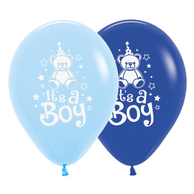 Sempertex 30cm Its A Boy Teddy Fashion Royal Blue & Light Blue Latex Balloons, 25PK Pack of 25