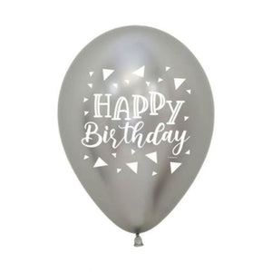 Sempertex 30cm Happy Birthday Triangles Metallic Reflex Silver Latex Balloons, 12PK Pack of 12