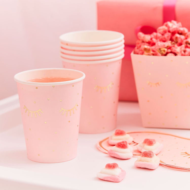 Pamper Party Gold Foiled and Pink Sleepy Eyes 266ml Paper Cups Pack of 8